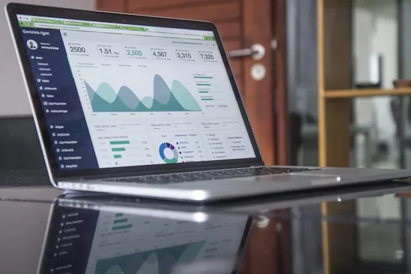 Laptop mit Diagrammen und Auswertungen – Kostenplanung individueller Software
